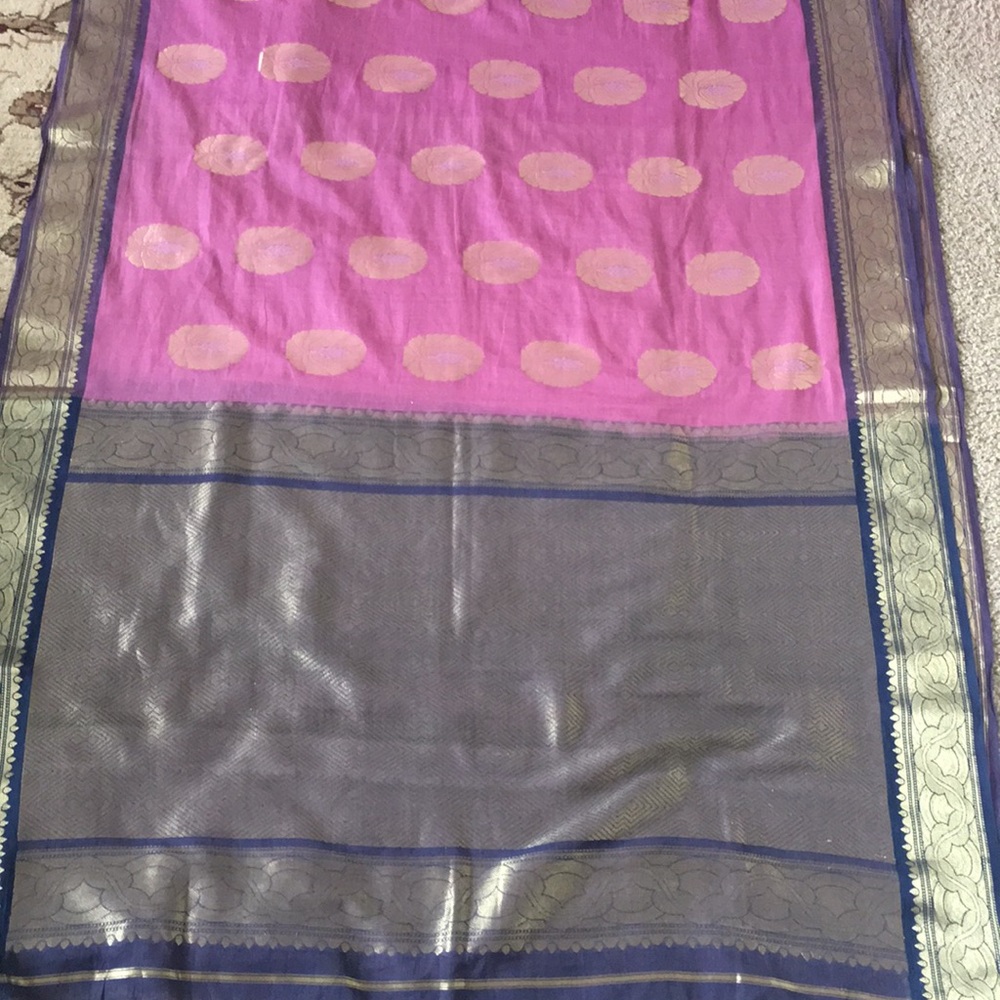 Mauve pink and navy blue saree